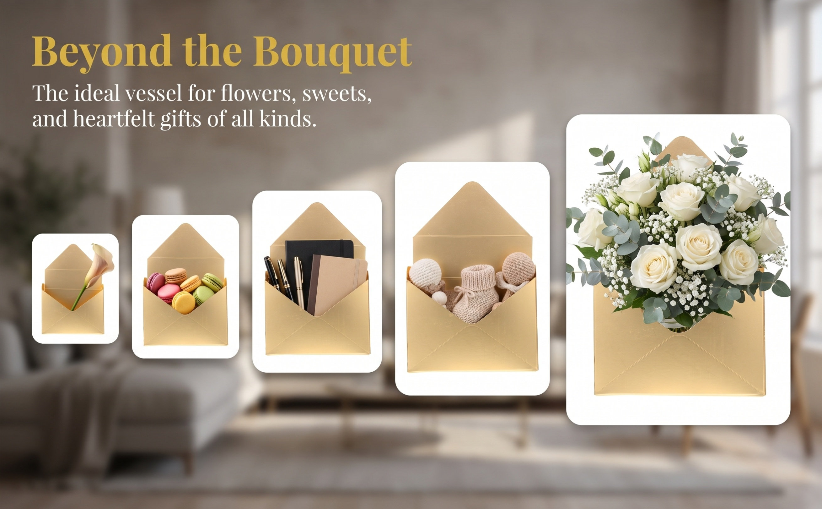 Florist Flower Supply - 2個入りフラワーパッケージボックス エレガントな封筒デザイン 結婚式 誕生日パーティー 花屋 ブーケラッピング用品