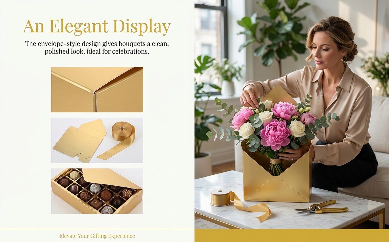 Florist Supply Paper - 2個入り封筒型紙箱 花用包装箱 花束用封筒箱 花屋用品 結婚式 パーティー