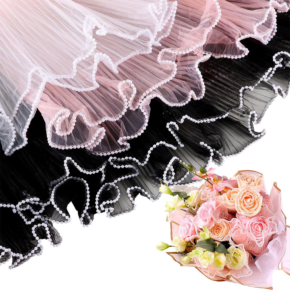 Florist Supply Paper - フラワーラッピングペーパー、パールウェーブヤーン、レースメッシュ、花屋の花束、バレンタインデーギフト、DIY包装材料用品、パーティー、28cm x 2.8ヤード